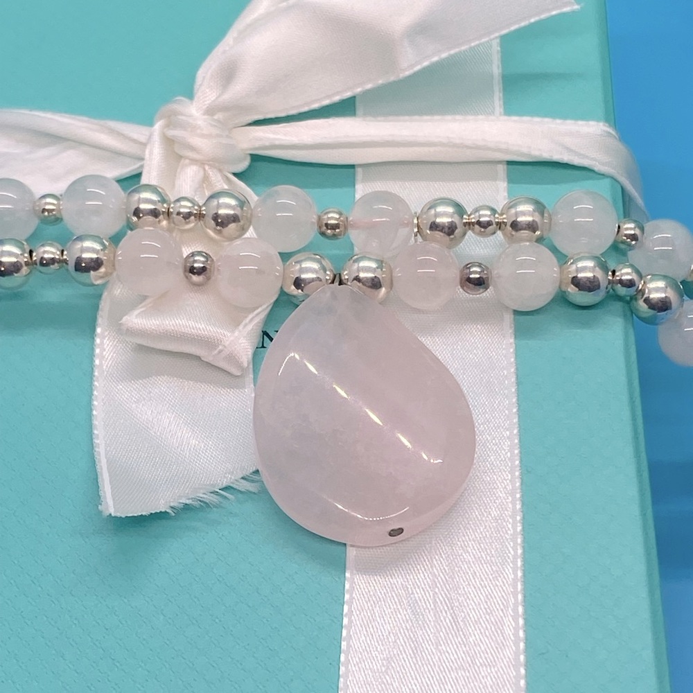 Tiffany & Co. Rose Quartz Pendant Necklace With Silver beads!